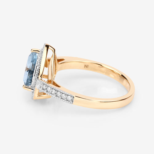 1.58 Carat Genuine Aquamarine and White Diamond 14K Yellow Gold Ring on sale at MyriadMart