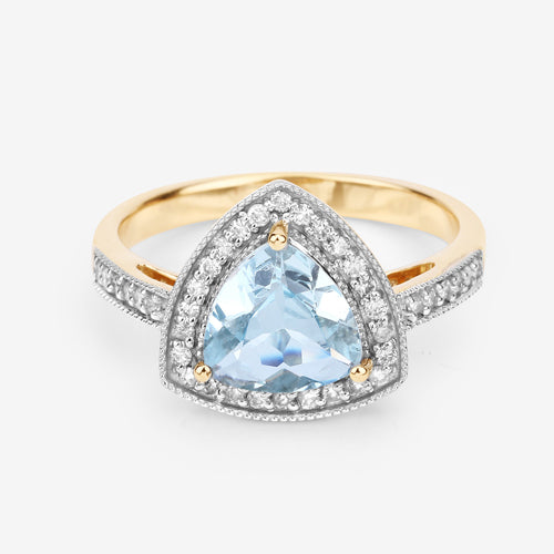 1.58 Carat Genuine Aquamarine and White Diamond 14K Yellow Gold Ring on sale at MyriadMart