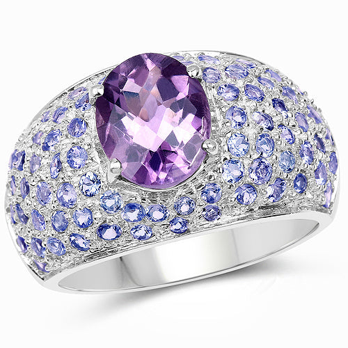 4.21 Carat Genuine Amethyst and Tanzanite .925 Sterling Silver Ring on sale at MyriadMart