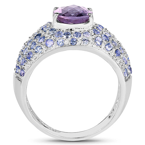 4.21 Carat Genuine Amethyst and Tanzanite .925 Sterling Silver Ring on sale at MyriadMart