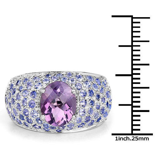 4.21 Carat Genuine Amethyst and Tanzanite .925 Sterling Silver Ring on sale at MyriadMart