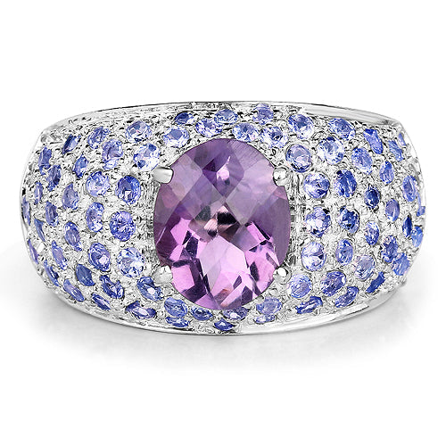 4.21 Carat Genuine Amethyst and Tanzanite .925 Sterling Silver Ring on sale at MyriadMart