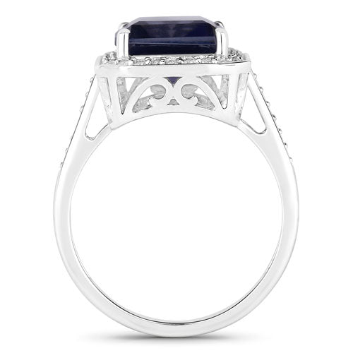 3.70 Carat Genuine Iolite and White Diamond 14K White Gold Ring on sale at MyriadMart