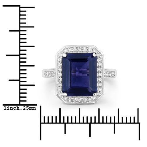 3.70 Carat Genuine Iolite and White Diamond 14K White Gold Ring on sale at MyriadMart