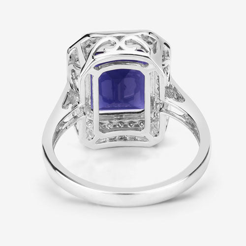 3.70 Carat Genuine Iolite and White Diamond 14K White Gold Ring on sale at MyriadMart