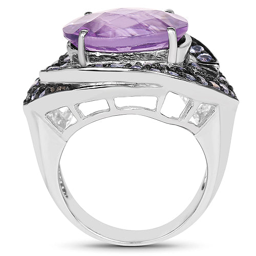 5.95 Carat Genuine Amethyst and Tanzanite .925 Sterling Silver Ring on sale at MyriadMart