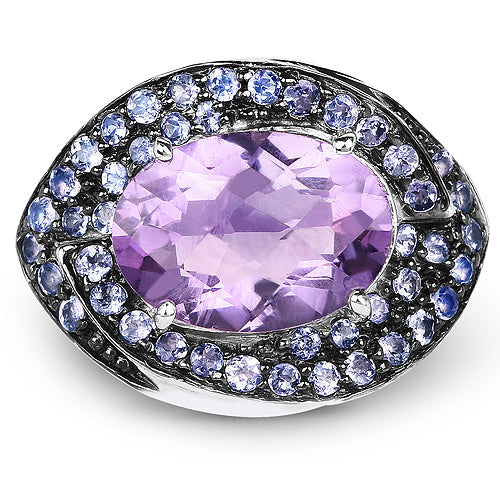 5.95 Carat Genuine Amethyst and Tanzanite .925 Sterling Silver Ring on sale at MyriadMart
