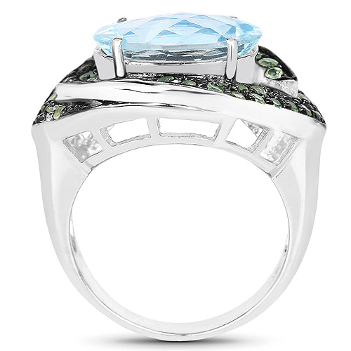7.39 Carat Genuine Blue Topaz and Peridot .925 Sterling Silver Ring on sale at MyriadMart
