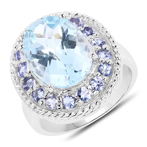 7.41 Carat Genuine Blue Topaz and Tanzanite .925 Sterling Silver Ring on sale at MyriadMart