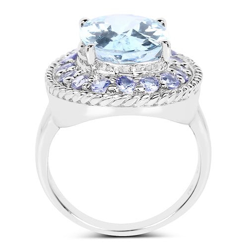 7.41 Carat Genuine Blue Topaz and Tanzanite .925 Sterling Silver Ring on sale at MyriadMart