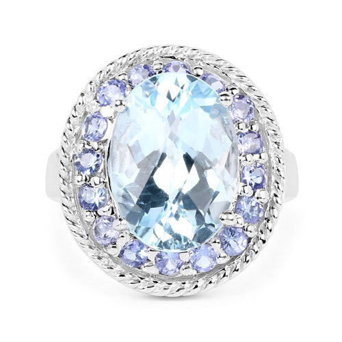 7.41 Carat Genuine Blue Topaz and Tanzanite .925 Sterling Silver Ring on sale at MyriadMart