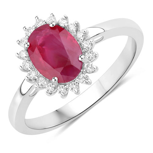1.58 Carat Genuine Ruby and White Diamond 10K White Gold Ring on sale at MyriadMart