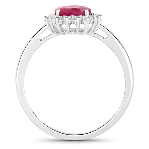 1.58 Carat Genuine Ruby and White Diamond 10K White Gold Ring on sale at MyriadMart