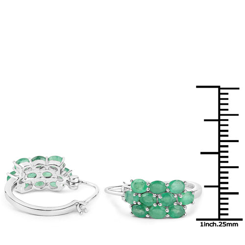 7.80 Carat Genuine Zambian Emerald .925 Sterling Silver 3 Piece Jewelry Set Ring, Earrings, and Pendant w/ Chain on sale at MyriadMart