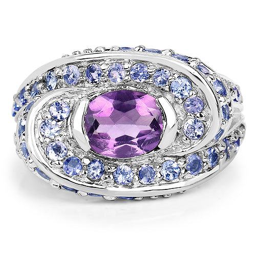 2.76 Carat Genuine Amethyst and Tanzanite .925 Sterling Silver Ring on sale at MyriadMart
