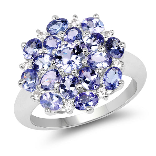 3.37 Carat Genuine Tanzanite and White Topaz .925 Sterling Silver Ring on sale at MyriadMart