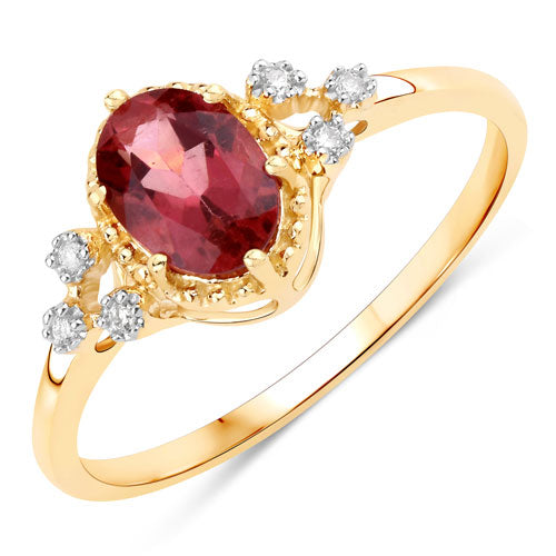0.81 Carat Genuine Pink Tourmaline and White Diamond 14K Yellow Gold Ring on sale at MyriadMart