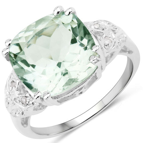 5.52 Carat Genuine Green Amethyst and White Diamond .925 Sterling Silver Ring on sale at MyriadMart