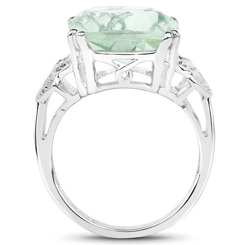 5.52 Carat Genuine Green Amethyst and White Diamond .925 Sterling Silver Ring on sale at MyriadMart