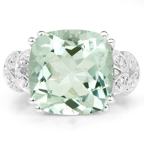 5.52 Carat Genuine Green Amethyst and White Diamond .925 Sterling Silver Ring on sale at MyriadMart