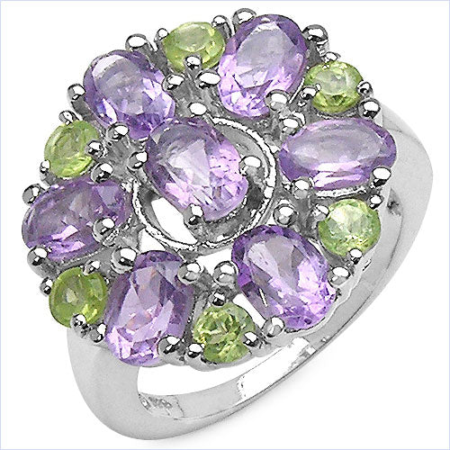 3.61 Carat Genuine Amethyst and Peridot .925 Sterling Silver Ring on sale at MyriadMart