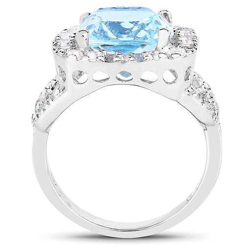 5.17 Carat Genuine Blue Topaz and White Topaz .925 Sterling Silver Ring on sale at MyriadMart