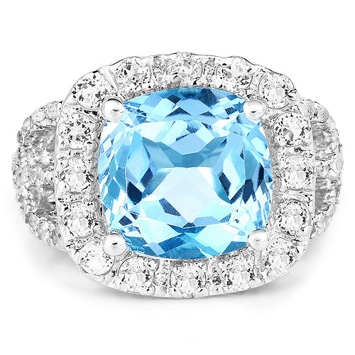 5.17 Carat Genuine Blue Topaz and White Topaz .925 Sterling Silver Ring on sale at MyriadMart