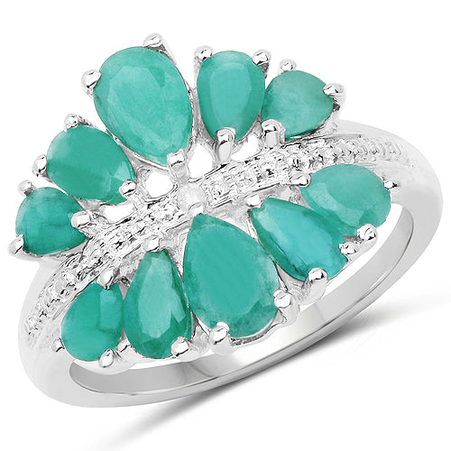 2.21 Carat Genuine Emerald and White Diamond .925 Sterling Silver Ring on sale at MyriadMart