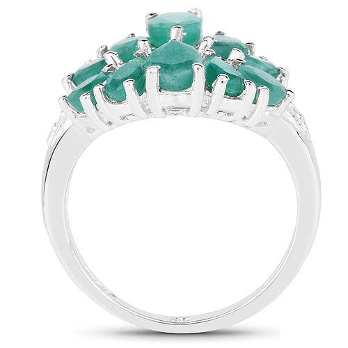2.21 Carat Genuine Emerald and White Diamond .925 Sterling Silver Ring on sale at MyriadMart