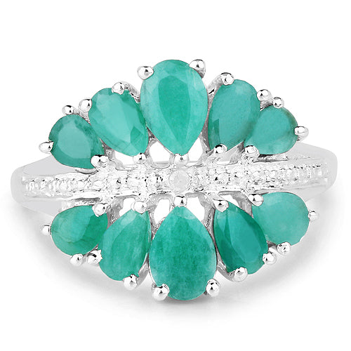 2.21 Carat Genuine Emerald and White Diamond .925 Sterling Silver Ring on sale at MyriadMart