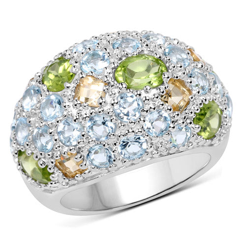 11.38 Carat Genuine Peridot, Citrine and Blue Topaz .925 Sterling Silver Ring on sale at MyriadMart