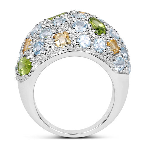 11.38 Carat Genuine Peridot, Citrine and Blue Topaz .925 Sterling Silver Ring on sale at MyriadMart