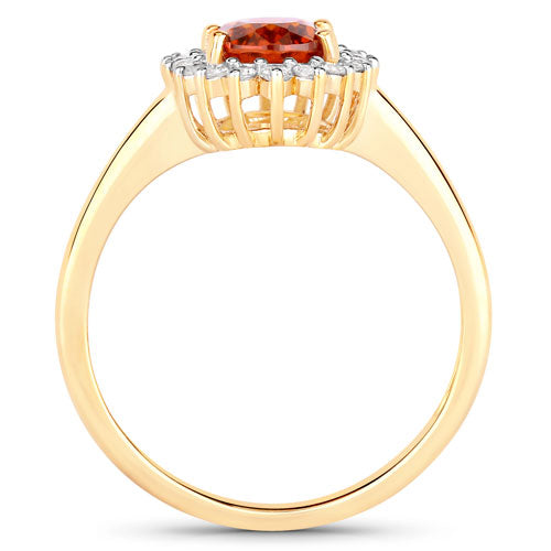 1.87 Carat Genuine Spessartite Garnet and White Diamond 14K Yellow Gold Ring on sale at MyriadMart