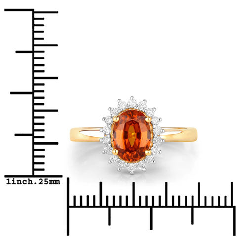 1.87 Carat Genuine Spessartite Garnet and White Diamond 14K Yellow Gold Ring on sale at MyriadMart