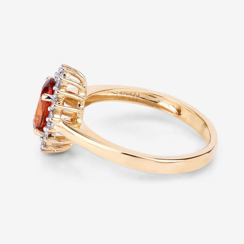 1.87 Carat Genuine Spessartite Garnet and White Diamond 14K Yellow Gold Ring on sale at MyriadMart