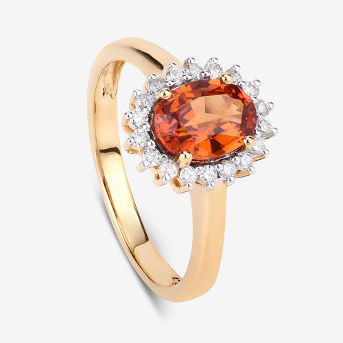 1.87 Carat Genuine Spessartite Garnet and White Diamond 14K Yellow Gold Ring on sale at MyriadMart