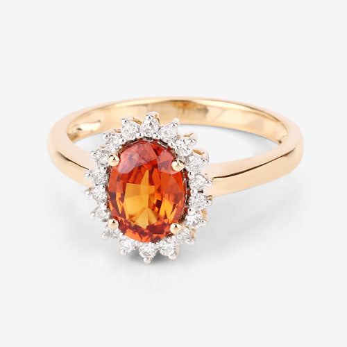1.87 Carat Genuine Spessartite Garnet and White Diamond 14K Yellow Gold Ring on sale at MyriadMart
