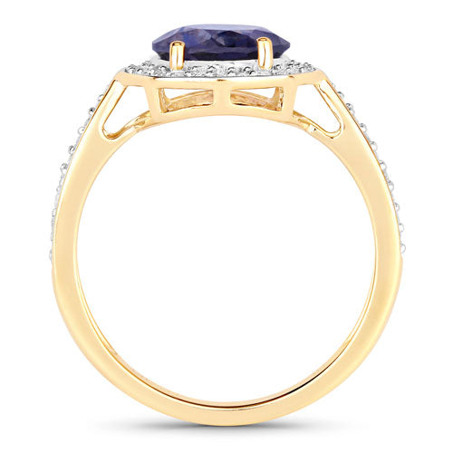 1.79 Carat Genuine Iolite and White Diamond 14K Yellow Gold Ring on sale at MyriadMart