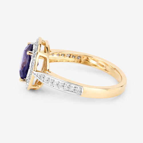 1.79 Carat Genuine Iolite and White Diamond 14K Yellow Gold Ring on sale at MyriadMart