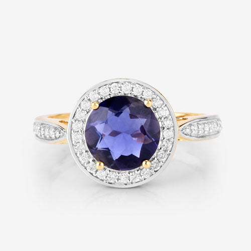 1.79 Carat Genuine Iolite and White Diamond 14K Yellow Gold Ring on sale at MyriadMart