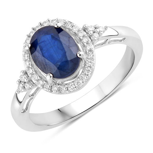 1.70 Carat Genuine Blue Sapphire and White Diamond 14K White Gold Ring on sale at MyriadMart