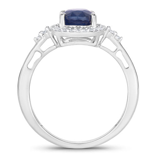 1.70 Carat Genuine Blue Sapphire and White Diamond 14K White Gold Ring on sale at MyriadMart