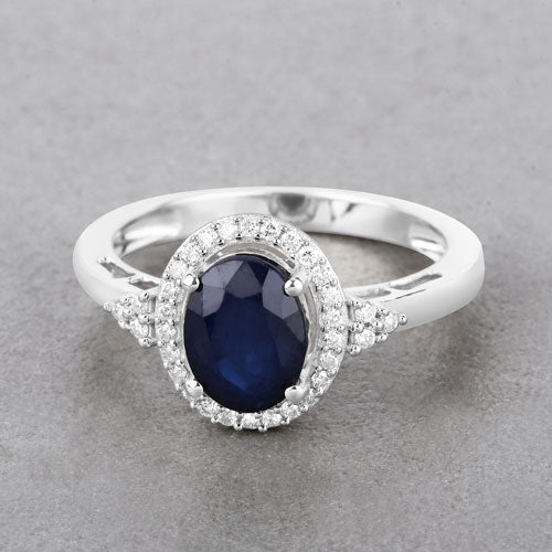1.70 Carat Genuine Blue Sapphire and White Diamond 14K White Gold Ring on sale at MyriadMart