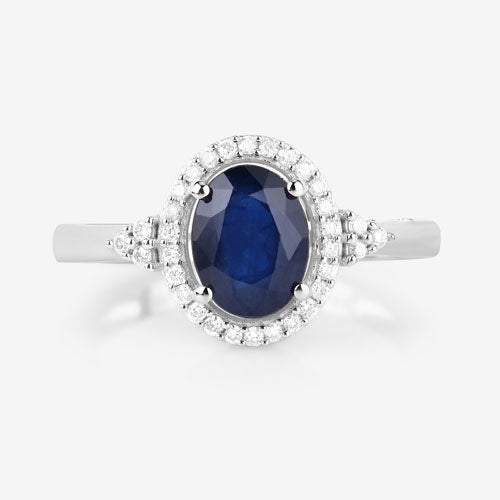 1.70 Carat Genuine Blue Sapphire and White Diamond 14K White Gold Ring on sale at MyriadMart