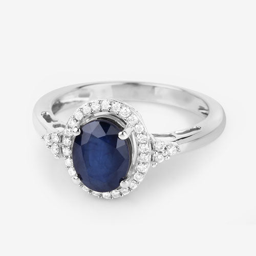 1.70 Carat Genuine Blue Sapphire and White Diamond 14K White Gold Ring on sale at MyriadMart