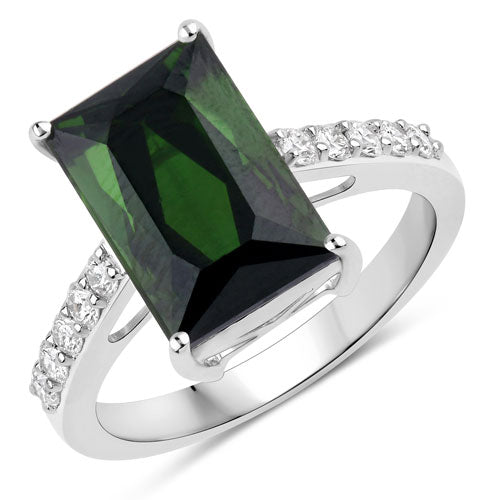 6.16 Carat Genuine Green Tourmaline and White Diamond 14K White Gold Ring on sale at MyriadMart