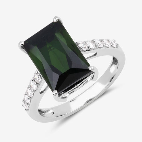 6.16 Carat Genuine Green Tourmaline and White Diamond 14K White Gold Ring on sale at MyriadMart