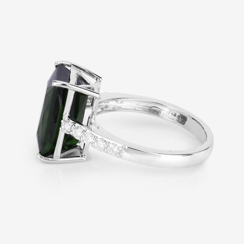 6.16 Carat Genuine Green Tourmaline and White Diamond 14K White Gold Ring on sale at MyriadMart