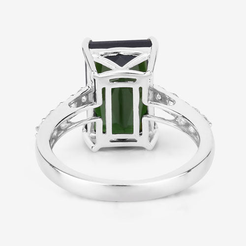 6.16 Carat Genuine Green Tourmaline and White Diamond 14K White Gold Ring on sale at MyriadMart