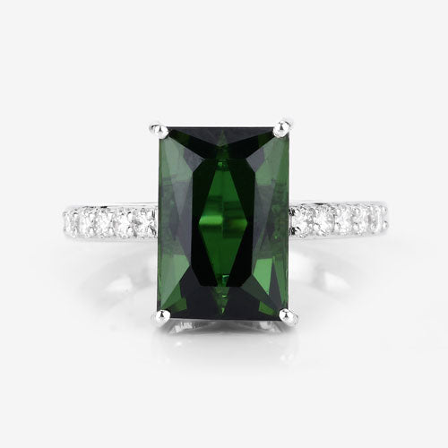 6.16 Carat Genuine Green Tourmaline and White Diamond 14K White Gold Ring on sale at MyriadMart